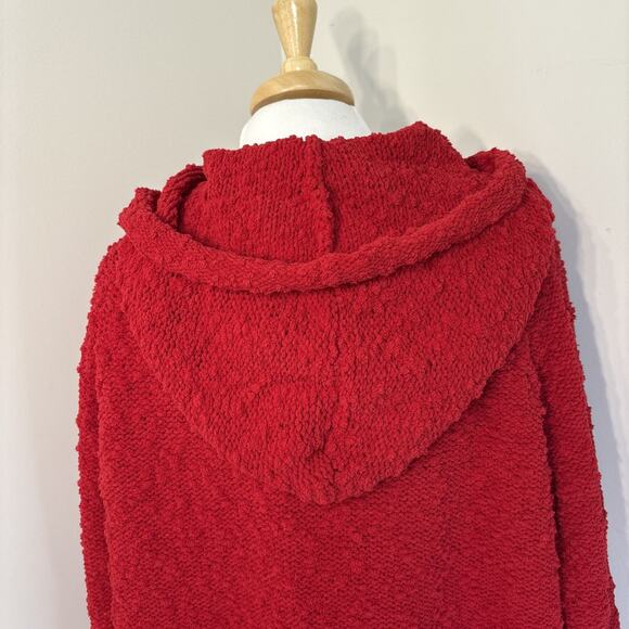 Q.U.E. Red Slub Knit Sweater Hoodie Oversized Pullover Cabin Comfort Womens 1X - Picture 5 of 16